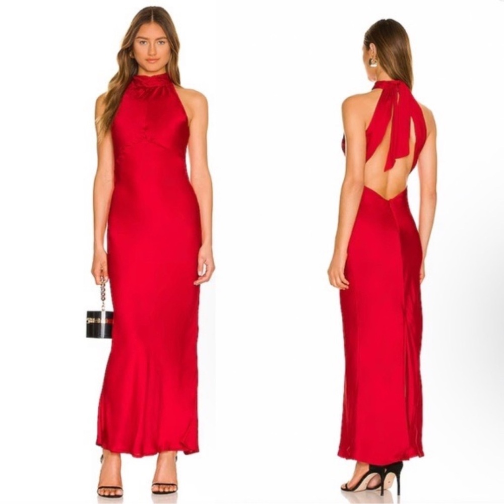 Bardot Red Backless Halter Midi Dress